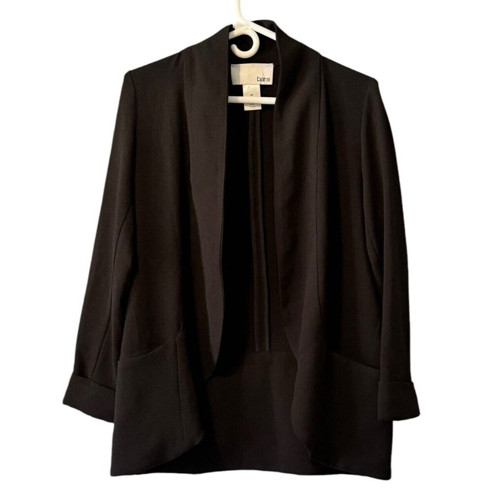 Bar III Womens Open-Front Blazer Jacket in Black Size Small Collarless‎ Career